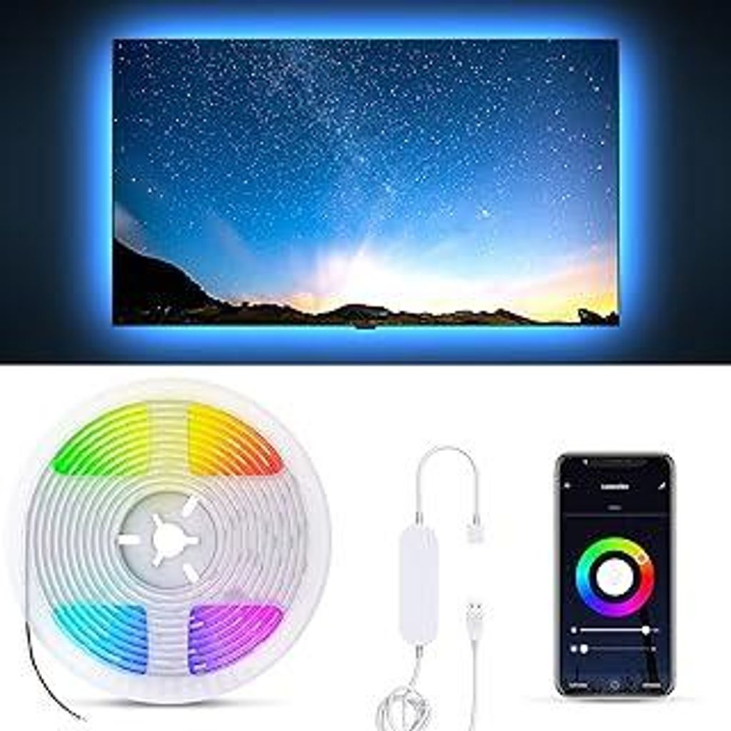 B.K.Licht - USB LED Strip 2m smart via App- und Sprachsteuerung, buntes RGB Licht, dimmbar, Smart Home LED Streifen, Leiste, Gaming Deko, Band, Lic...