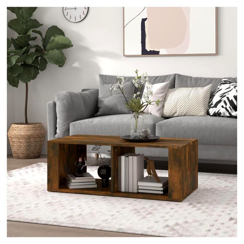 Couchtisch Räuchereiche 100x50x36 cm Holzwerkstoff mit 2 Ablagen, Beistelltisch für Wohnzimmer und Esszimmer, Sofatisch mit großem Stauraum