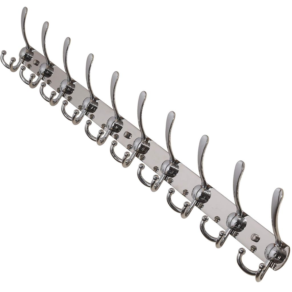 Robuste, 96 cm lange Wandgarderobe aus Edelstahl mit 10 Haken, ideal für Mäntel, Hüte, Handtücher und Handtaschen.