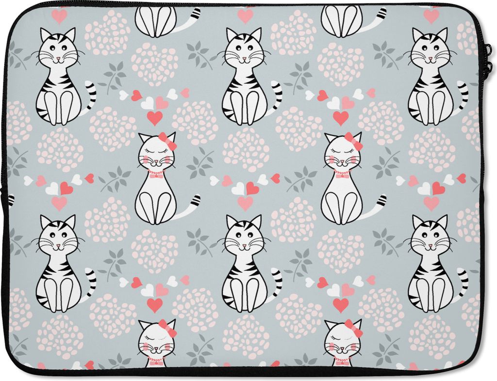 MuchoWow Laptop Hülle 17 Zoll Laptoptasche Muster - Katze - Herz - Mädchen - Kinder - Mädchen - Zipper - Schutzabdeckung