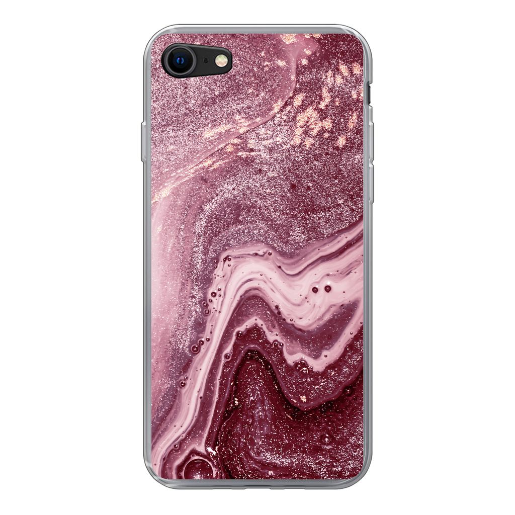 MuchoWow Handyhülle Schutzhülle Hülle für iPhone 8 Naturstein - Rosa - Glitter Silikon Softcase Handy Hülle - Schutzhaube