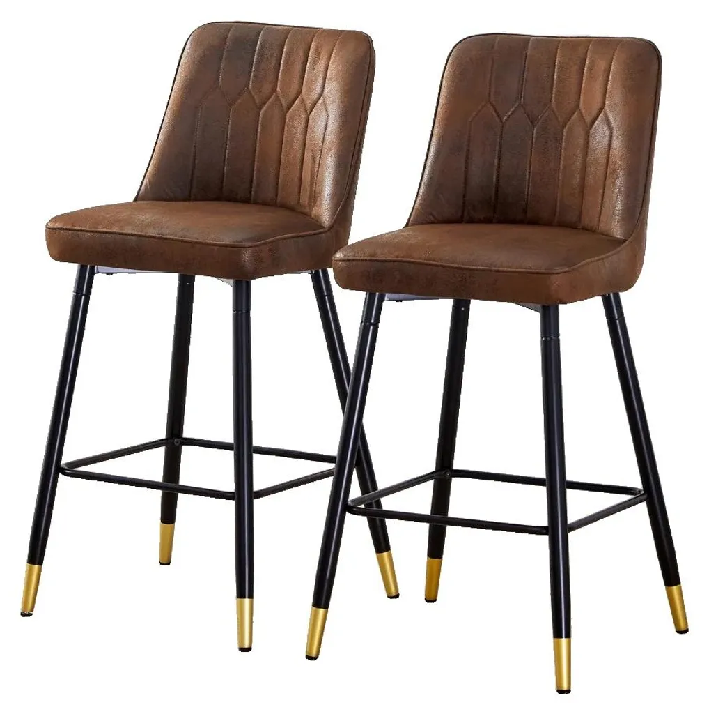 Lot de 2 Tabourets de Bar en Cuir Synthétique Marron avec Repose-Pieds
