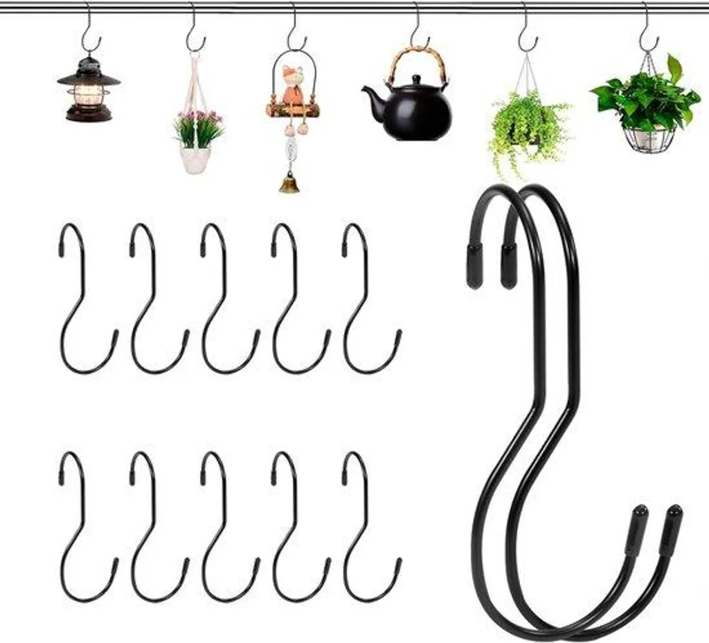 Lot de 12 Crochets de Suspension en Métal Noir pour Barre et Tringle