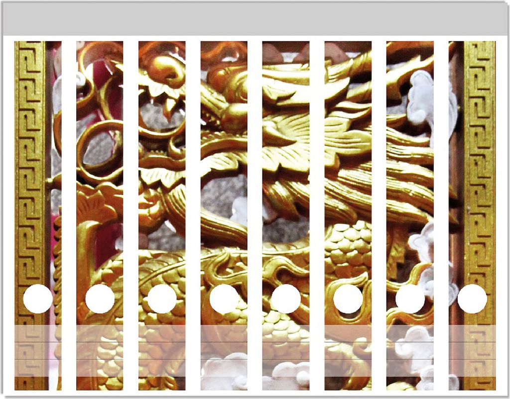 Wallario Ordnerrücken Sticker, selbstklebend für schmale Ordner, 8 Stück, Motiv Traditionelle chinesische Holzarbeit mit Drachen in rot und gold