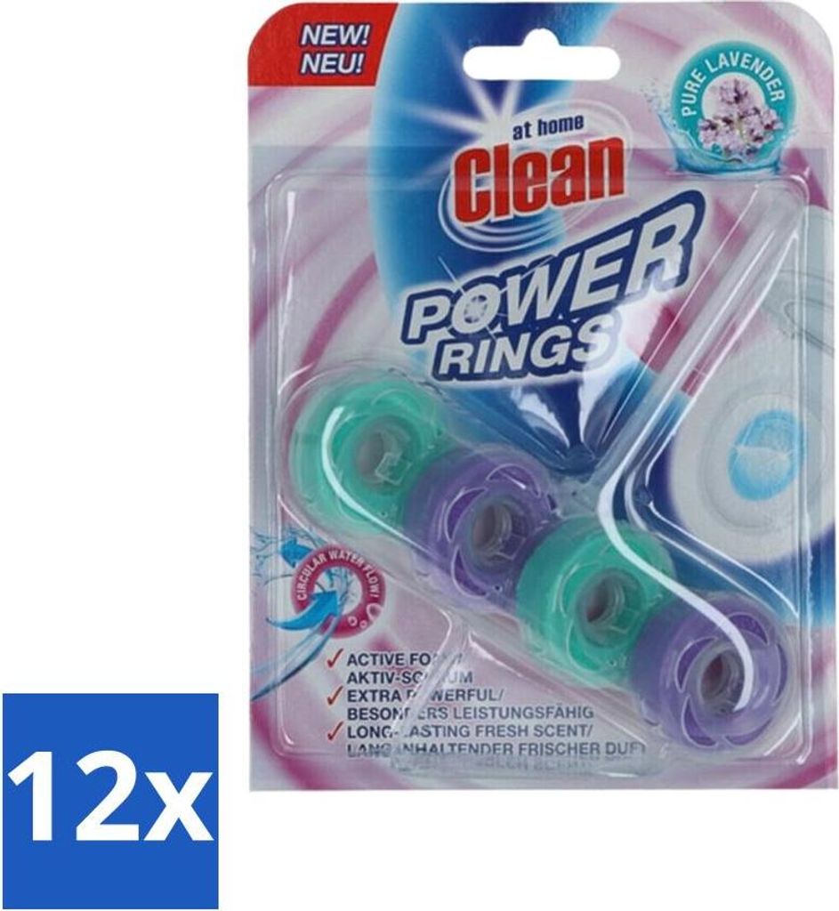 At Home - Clean - Toilettenblock - Power Rings - Reiner Lavendel - Extra Stark - 1 Block - Vorteilspack - 12 Stücke