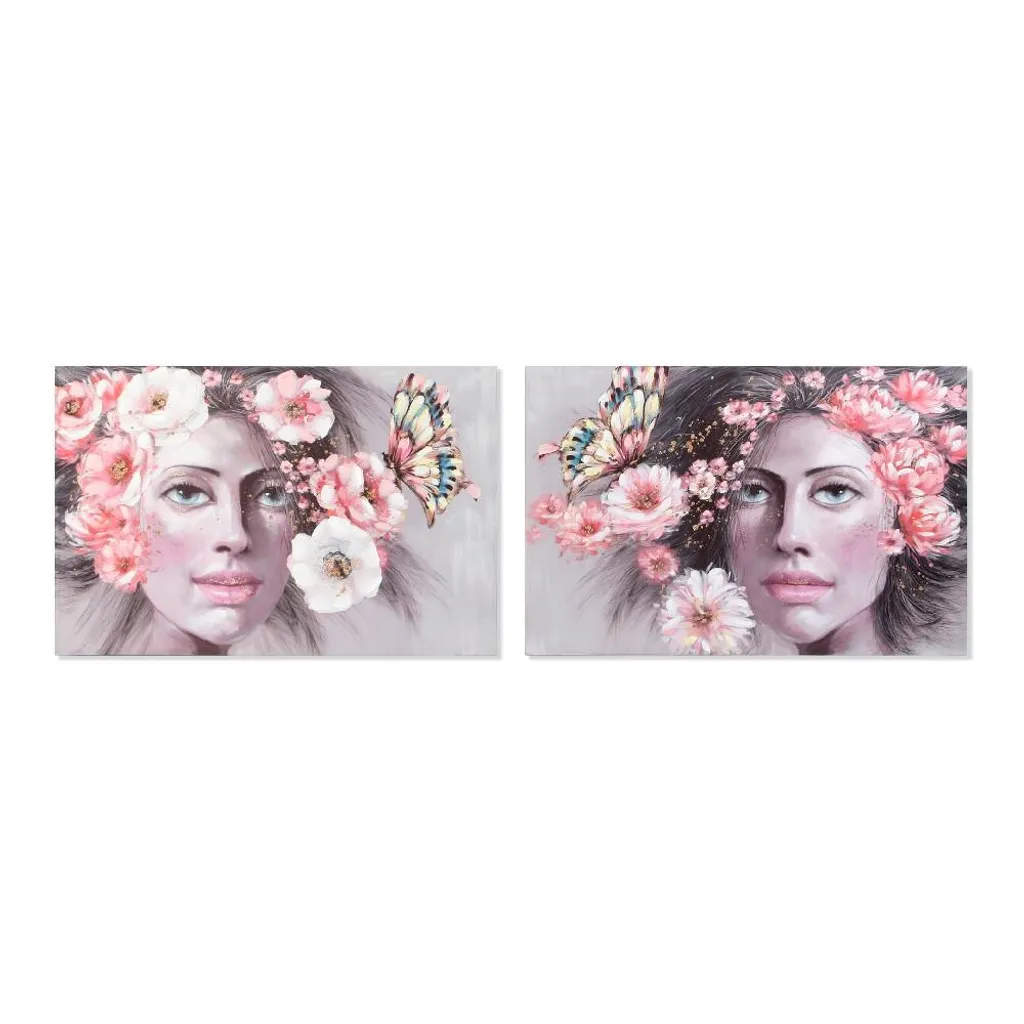 Décoration Murale Diptyque Moderne Fille et Fleurs 120 x 80 cm - 2 pcs