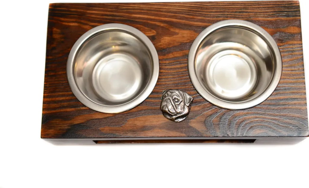 Regalo Adozione Cane: Ciotole Carlino Art-Dog con Supporto Legno