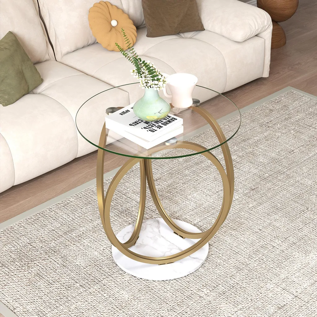 Table basse robuste en verre trempé contre les rayures, structure or - 9