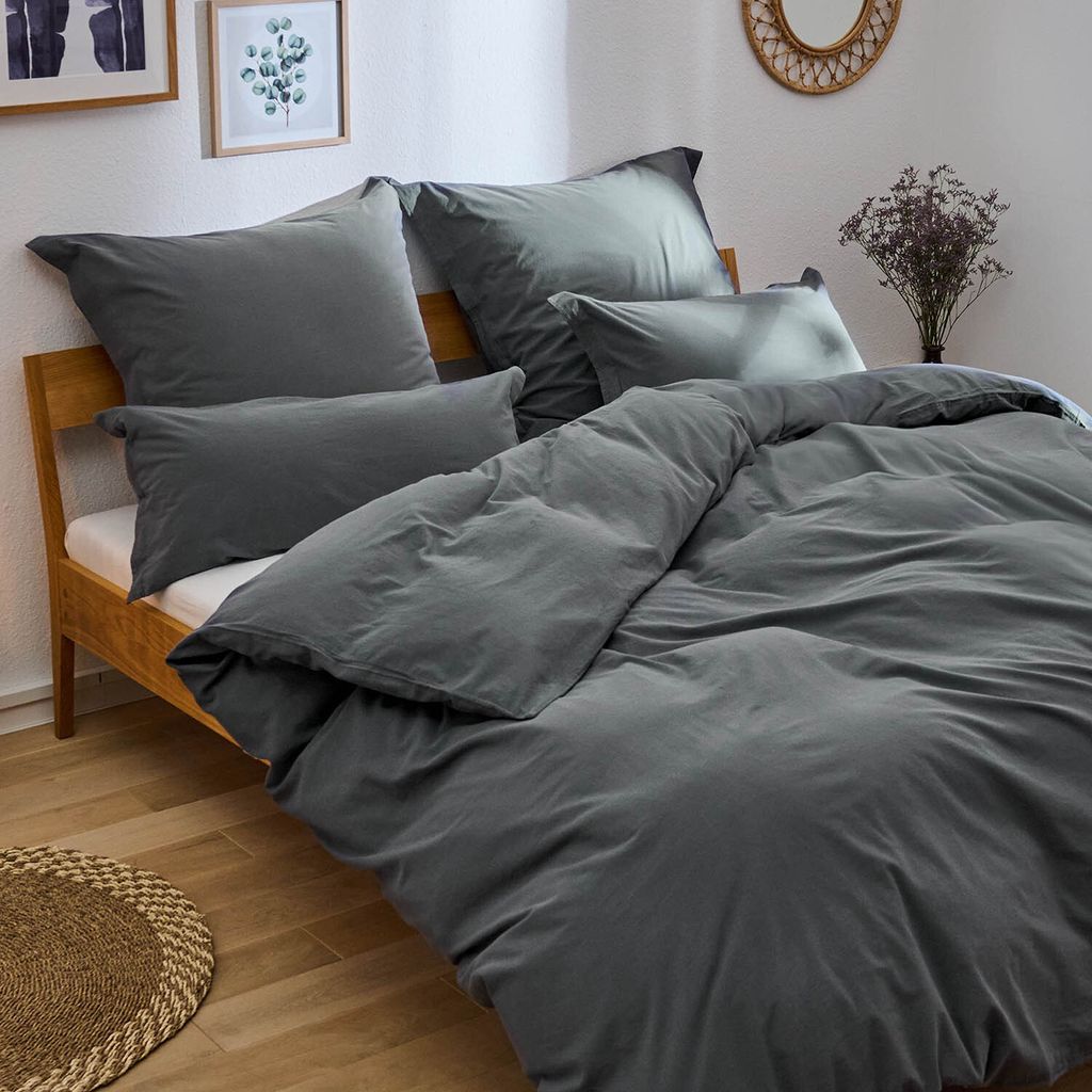 Blumtal Bettwäsche 155x220cm Anthrazit– 100% Baumwolle– 1 Bettbezug + 1 Kissenbezug 40x80cm