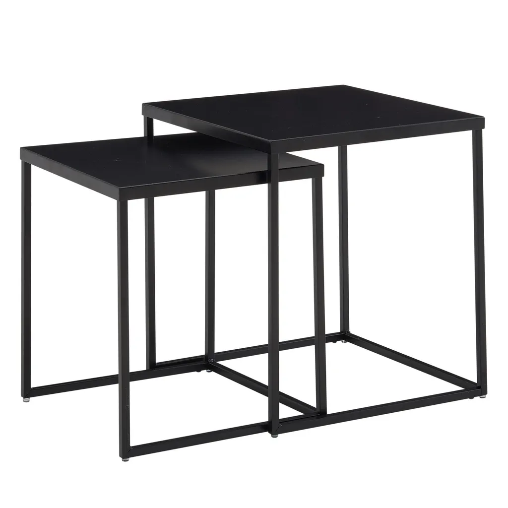 Lot de 2 tables d'appoint carrées noires pour salon et rangement déco