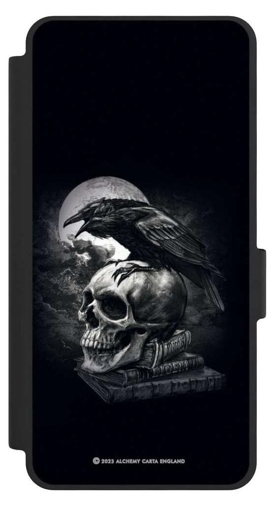NIVOCASE Klapphülle für Samsung Galaxy S26 Handyhülle aus Kunst Leder NIVOflip schwarz Rabe Schädel Totenköpfe