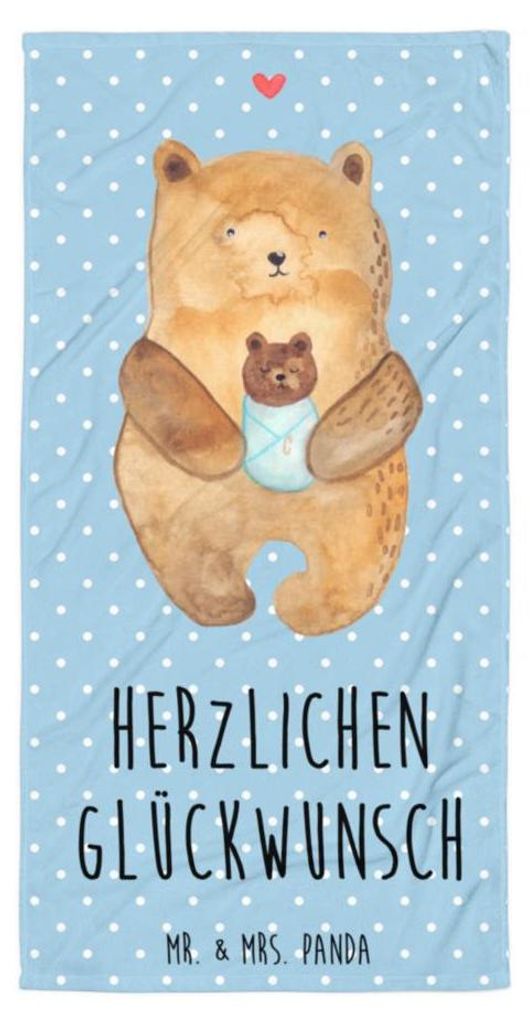 Mr. & Mrs. Panda Badehandtuch Bär Baby - Blau Pastell - Geschenk, Handtuch, Geburtstag, Taufe, Strandtuch, Duschtuch, Strandlaken, Eltern, Teddy, ...