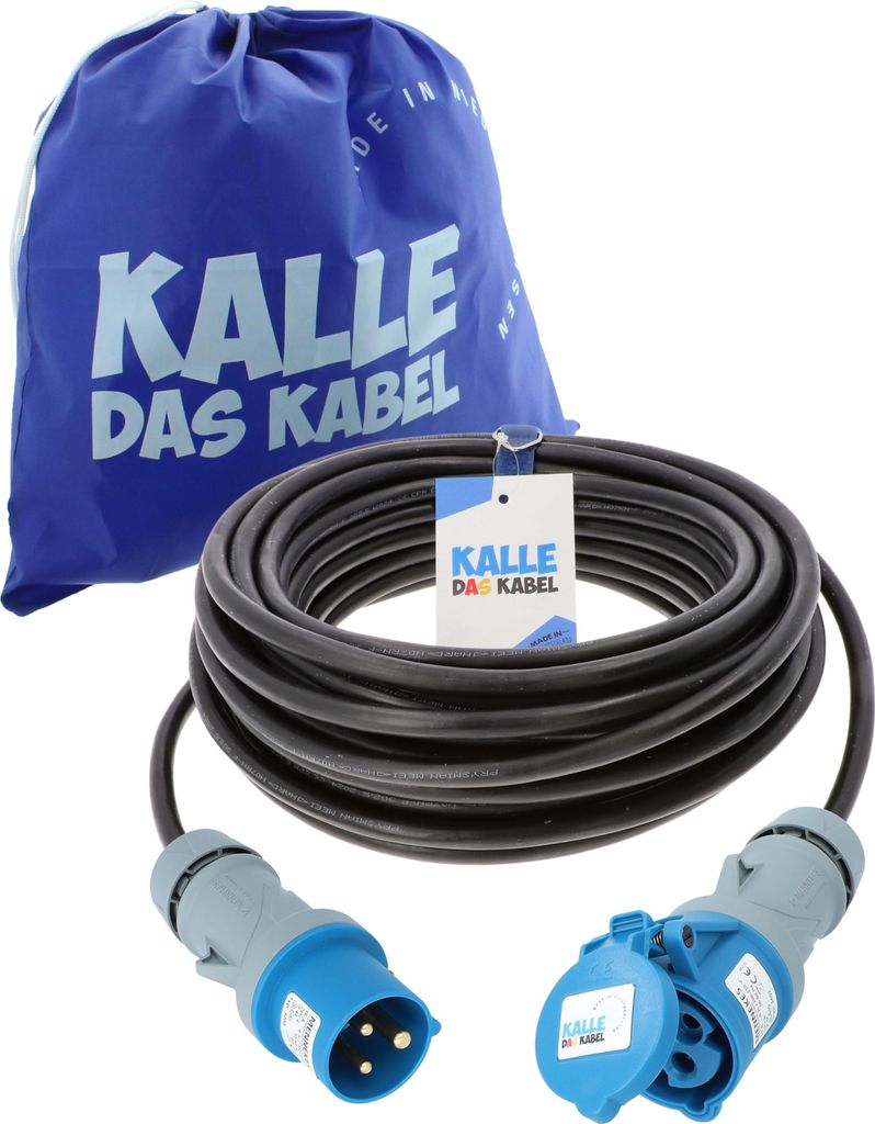 KALLE DAS KABEL Verlängerungskabel CEE H07RN-F 3G 1,5 mm² 50 Meter 230V 16A IP44 Stromkabel Verlängerung Campingkabel