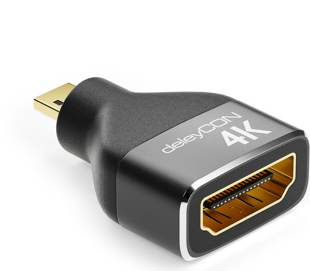deleyCON Micro HDMI Adapter Kupplung Kabel Verbinder 4K@60Hz / 2K@120Hz UHD 4096x2160 Aluminium HDMI 2.0 ARC HDR 3D VRR ALLM HDCP 18Gbps Schwarz