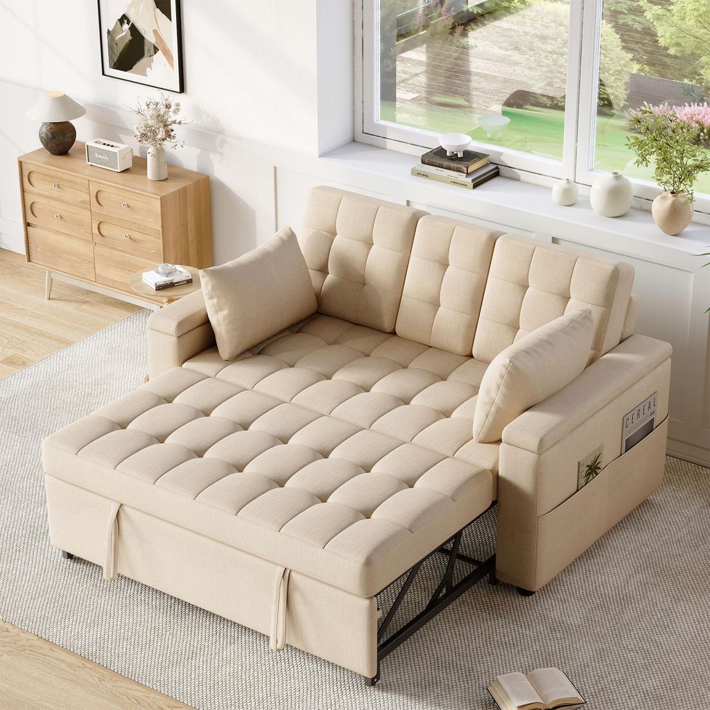 STILVORA 2-Sitzer Schlafsofa mit Stauraum und Verstellbarer Rückenlehne, Loungesofa mit Armlehnen-Staufächern und Kissen, Klappsofa für Wohnzimm...