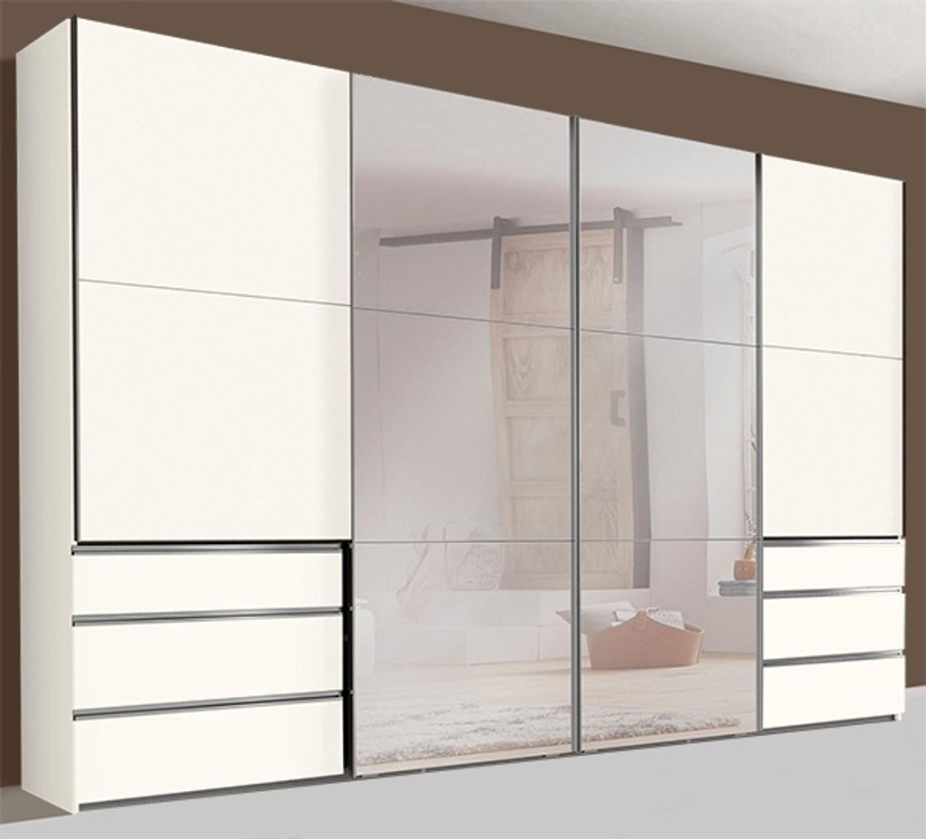 Schwebetürenschrank Schlafzimmerschrank Level 4-türig weiß 300cm
