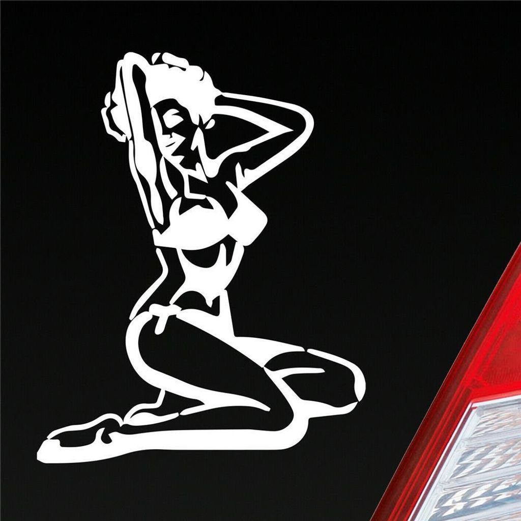 Auto Aufkleber Pin up Girl Sexy Girl Tuning Vintage Retro 12x10 cm Weiss Matt Sticker Heckscheibenaufkleber