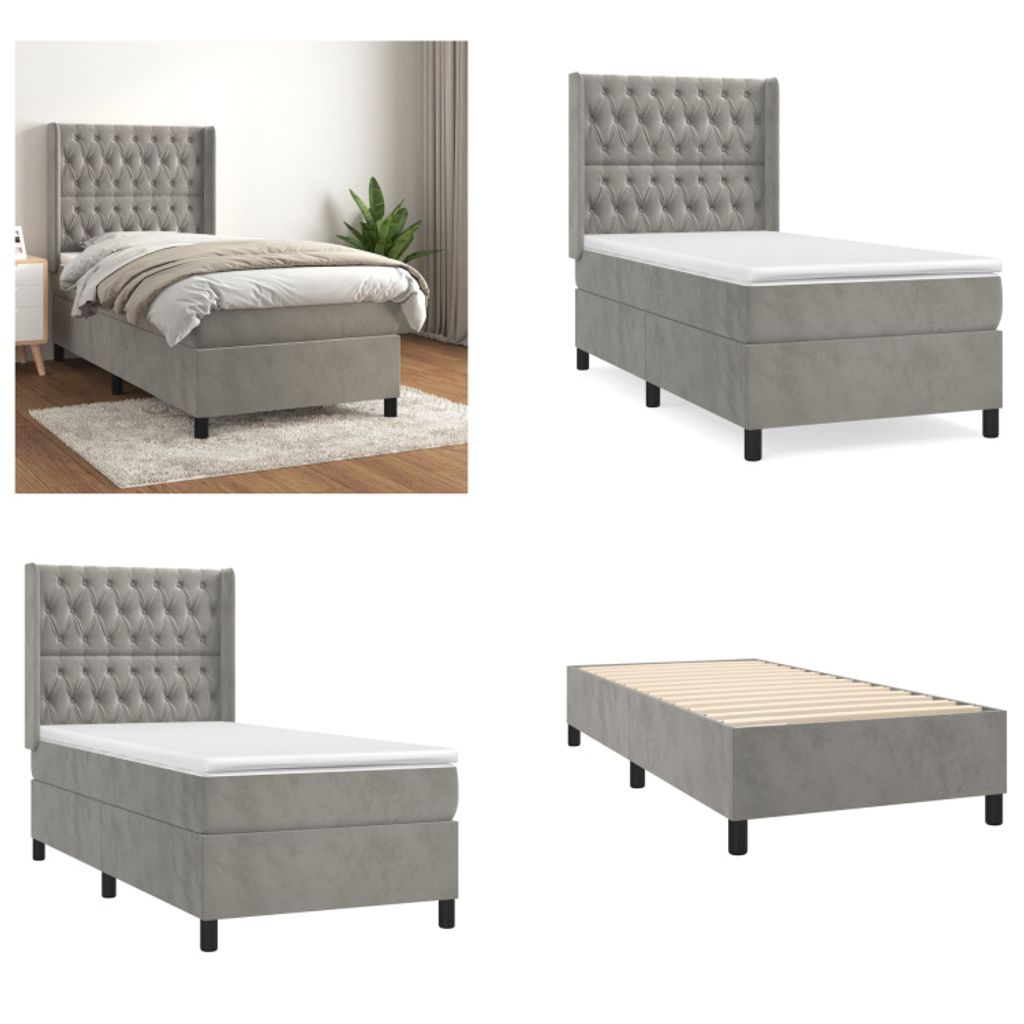 The Living Store Boxspringbett mit Matratze Hellgrau 90x190 cm Samt