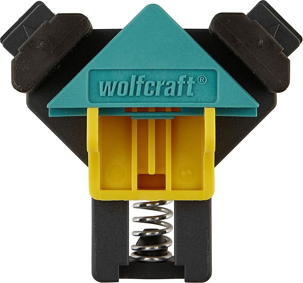 A close-up studio shot of a corner clamp tool.