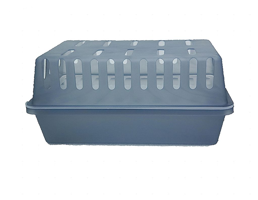A grey pet carrier is shown against a white background.