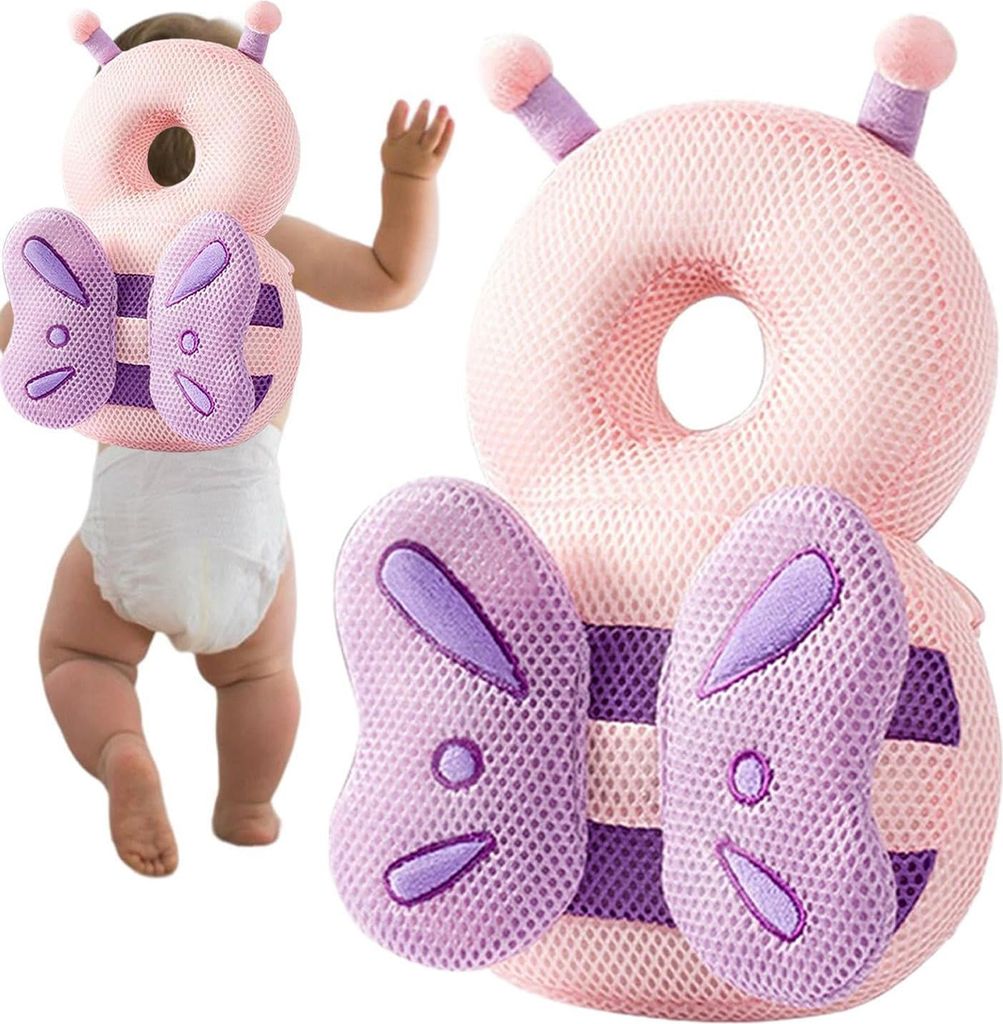 Baby Kopfschutz Rucksack, Baby Head Schutzpolster, Verstellbares Baby Schutzkissen, für Kleinkinder Krabbeln und Laufen, Lilarosa