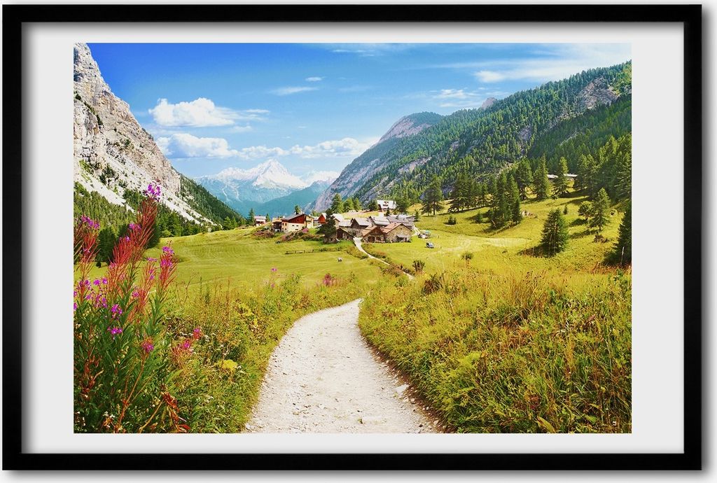 Bild 60x40 MDF-Rahmen, Wandkunst Weide in den Alpen