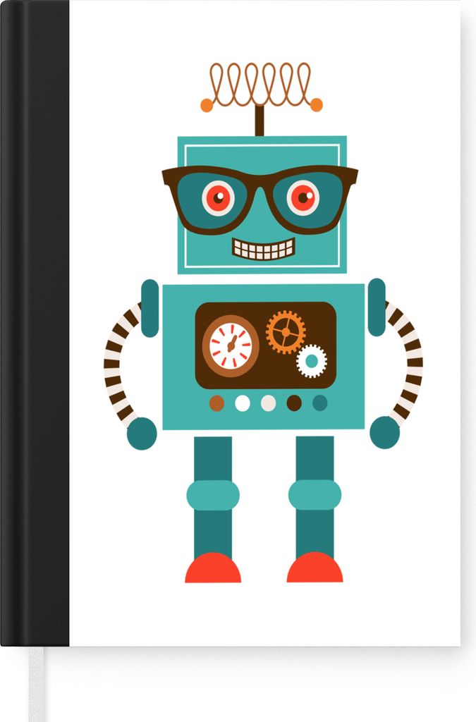 MuchoWow Notizbuch Tagebuch Haushaltsbuch Notebook A5 Roboter - Schutzbrille - Zahnräder - Gesicht - Jungen - Kinder - Notizblock - Notizheft - ...