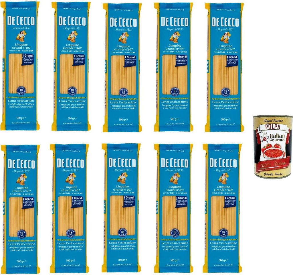 De Cecco Linguine Grandi N°407, 100% Italienisch Pasta Nudeln 10x 500g + Italian Gourmet Polpa 400g