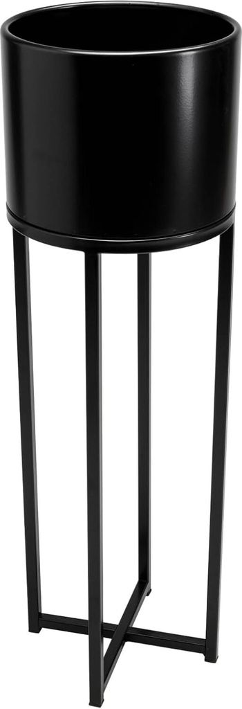 VIVANNO Blumentopf pulverbeschichtetes Stahlblech ELEVATE CROSS Rund, Schwarz matt - 25x79 cm