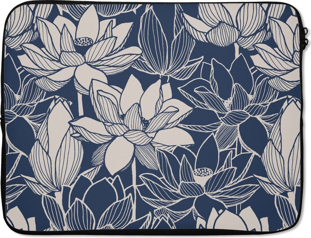 MuchoWow Laptop Hülle 17 Zoll Laptoptasche Lotus - Blau - Muster - Zipper - Schutzabdeckung