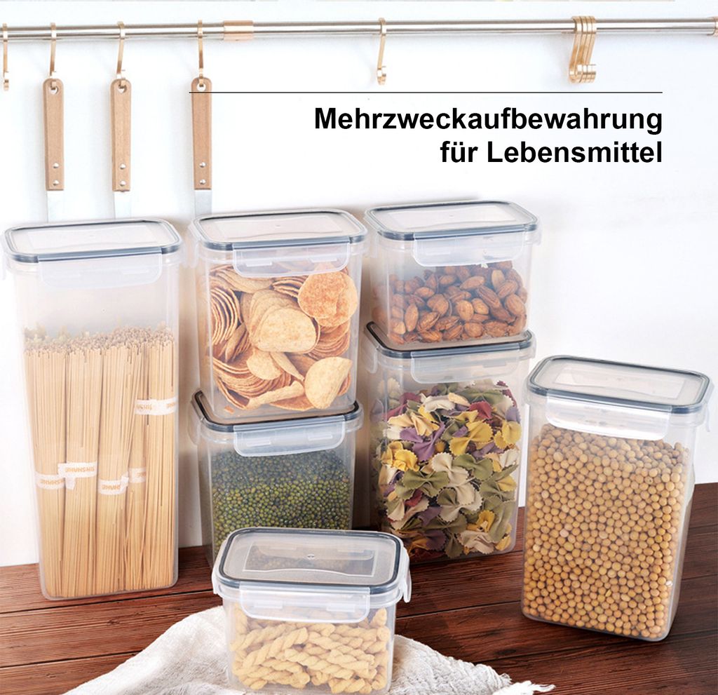 Cozary Vorratsdosen Set 8-teilig – Luftdichte Frischhaltedosen BPA-frei, Stapelbar, 0,8–2 L, Für Mehl, Müsli & Co.
