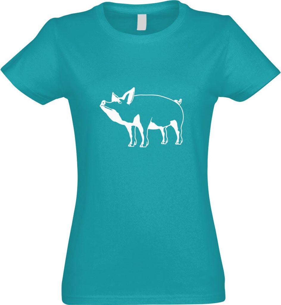 Kiwistar - T-Shirt tailliert - Damen - türkis - Schwein Motiv 6 - Sau - Baby - mit Motiv Bedruckt - Funshirt Design - Sport - Freizeit - Damen - L