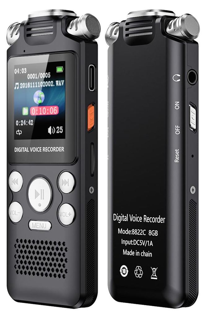 Digitales Diktiergerät 1536kbps, Sprachaktivierung & Rauschunterdrückung, 1,44 Zoll Display, tragbar, für Vorlesung, Meeting, Interview, Aufnahm...