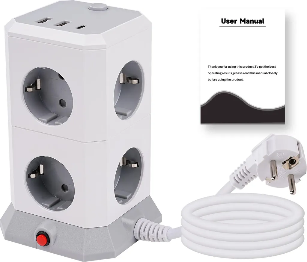 Station de charge multiprise pour bureau avec 8 prises et ports USB-C