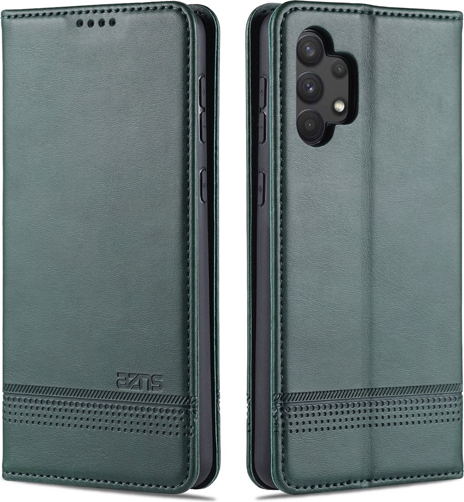 LaimTop LederHülle für Samsung A32 4G, Klapphüllen Brieftasche Magnetverschluss Ständer Schutzhülle für Samsung Galaxy A32 4G Grün