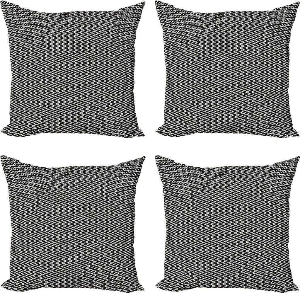 ABAKUHAUS Retro Kissenbezug Set (4 Stück), Edgy Linien mit Zigzags Kunst, Moderner Doppelseitiger Digitaldruck, 60 cm x 60 cm, Koksgraue Eggshell