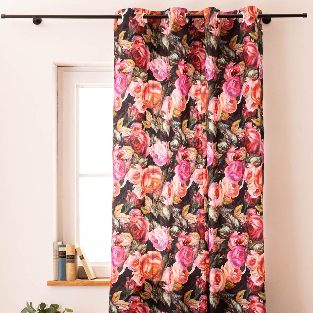 Vorhang Rosetta Rosen schwarz pink 245cm oder Wunsch von SCHÖNER LEBEN. Aufhängung Ösen