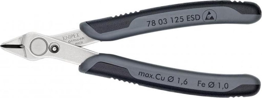 Knipex Electronic-Super-Knips Zange Länge 125mm poliert, 2-Komponenten-Griff - 78 03 125 ESDSB