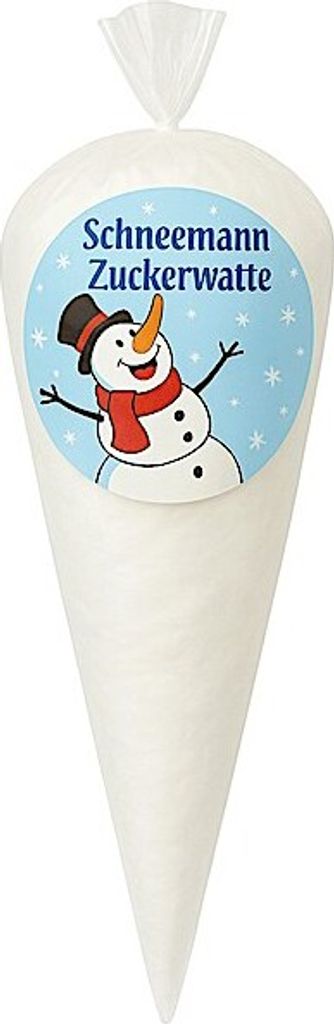 Schneemann Zuckerwatte im Spitzbeutel – weiß, natürliche Süße, 70g – Nascherei für Kindergeburtstag, Party oder Mitgebsel