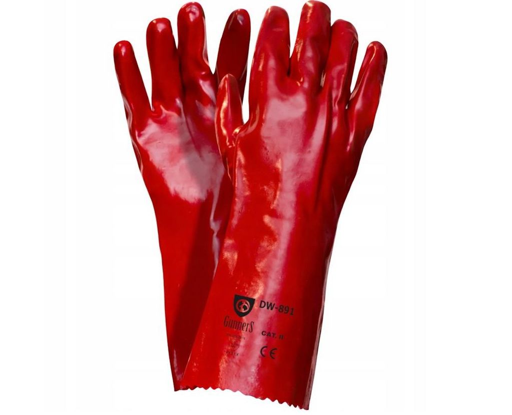 PVC Arbeitshandschuhe 40 cm – Gunners DW-891, beschichtet, wasserdicht, chemikalienbeständig, Schutz EN 388, rot