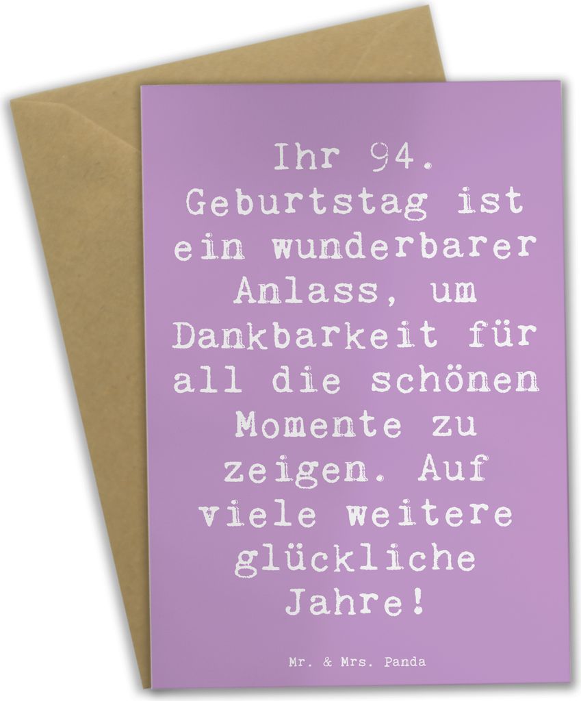 Mr. & Mrs. Panda Klappkarte Spruch 94. Geburtstag - Lavendeltraum - Geschenk, Wünsche, Glückwunsch, einladungskarten, osterkarten, Glückwunschka...