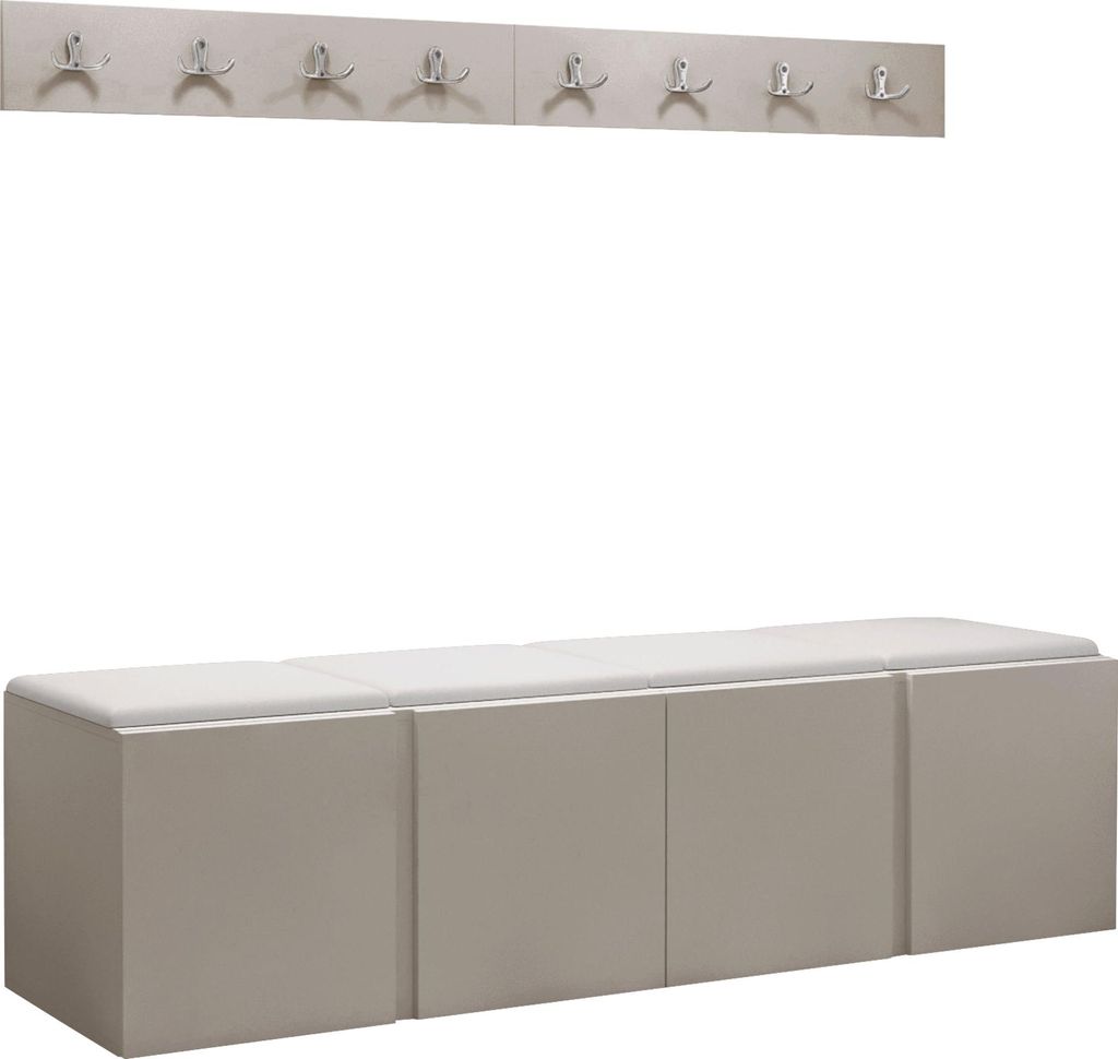 MIRJAN24 Garderoben-Set Orion VII, Garderobe mit Sitzbank mit 4 x Wandpanel 42x42 (Farbe: Cashmere, Soft 017)