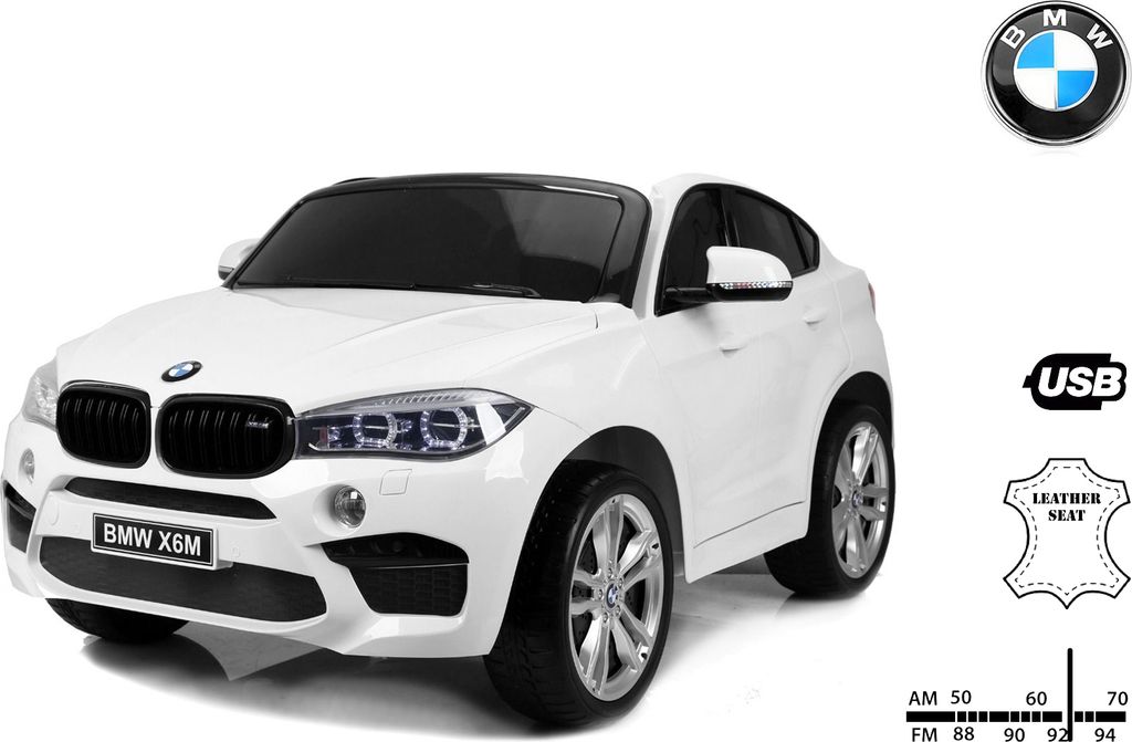 Elektrofahrzeug BMW X6 M, Spielzeugauto, Weiss, Zwei Kunstledersitze, Original lizenziert, Batteriebetrieben, Öffnende Türen, Elektrische Bremse,...