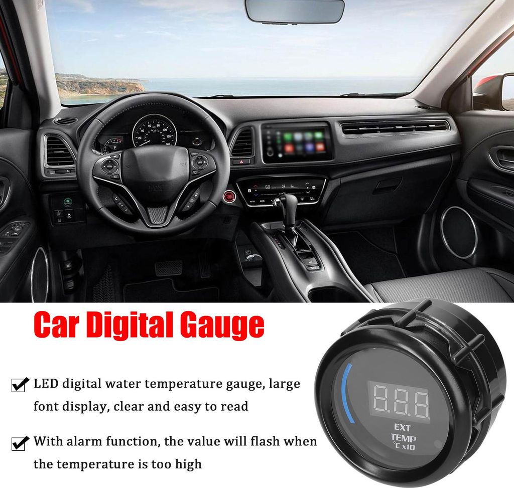 52 mm Abgase Temperaturmesser Digital Car Ext Temperatur LED-Anzeige EGT (40-120) °C x10 mit Sensoralarmfunktion für LKW-Motorrad