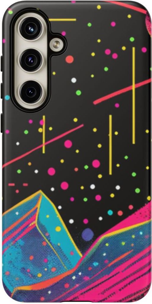 Neonfarbenes Weltraum-Panorama mit Planeten und Sonne – Hülle Kompatibel mit Samsung Galaxy S24 Plus