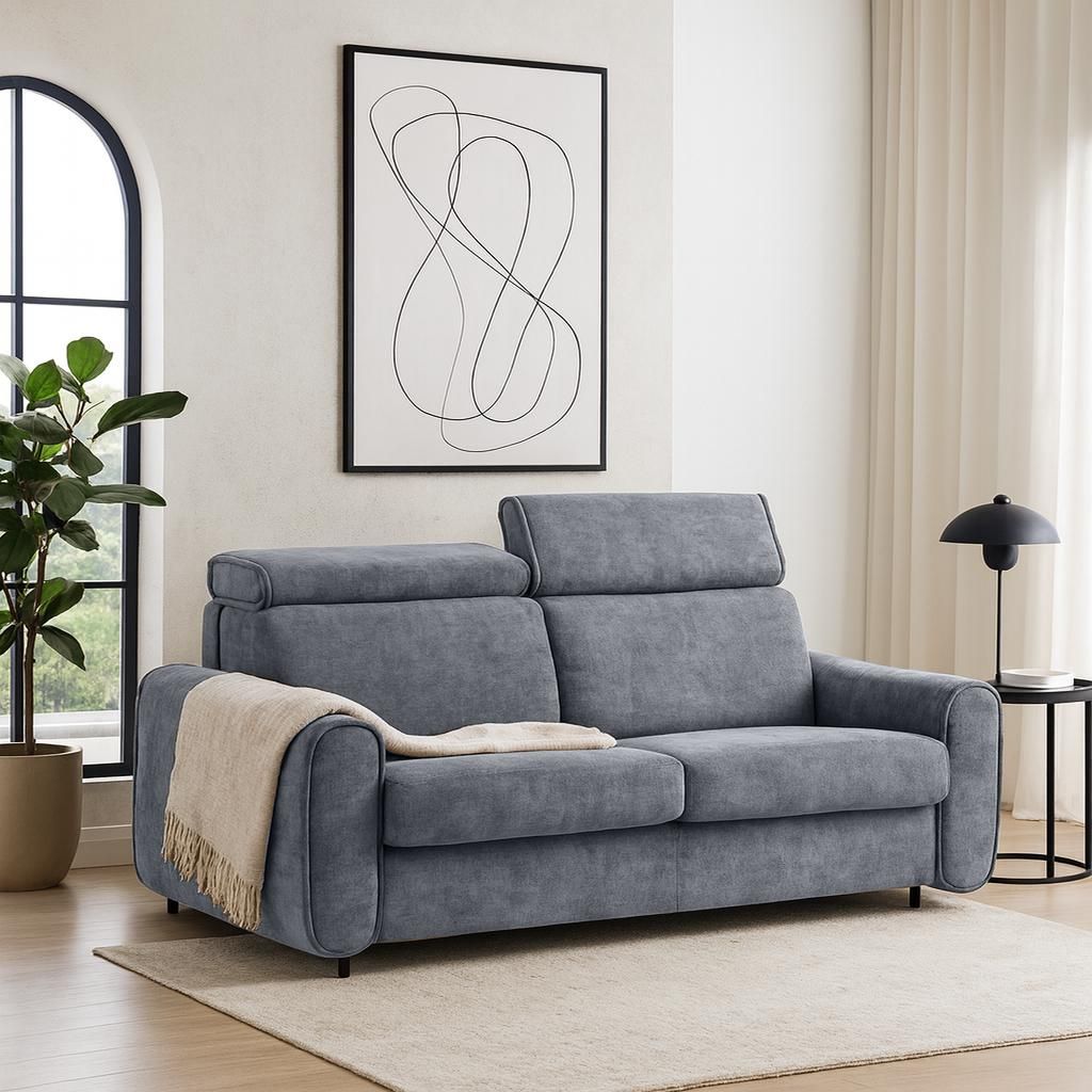 3-Sitzer Sofa PAVARTI – Schlafsofa mit Matratze 160x195 cm & italienischem Gestell & Ausklappsystem, Velours Graphit