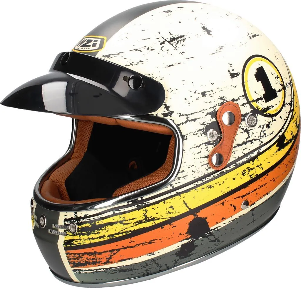 Casque NZI Flat Track Dirt blanc mat jaune avec intérieur grand confort