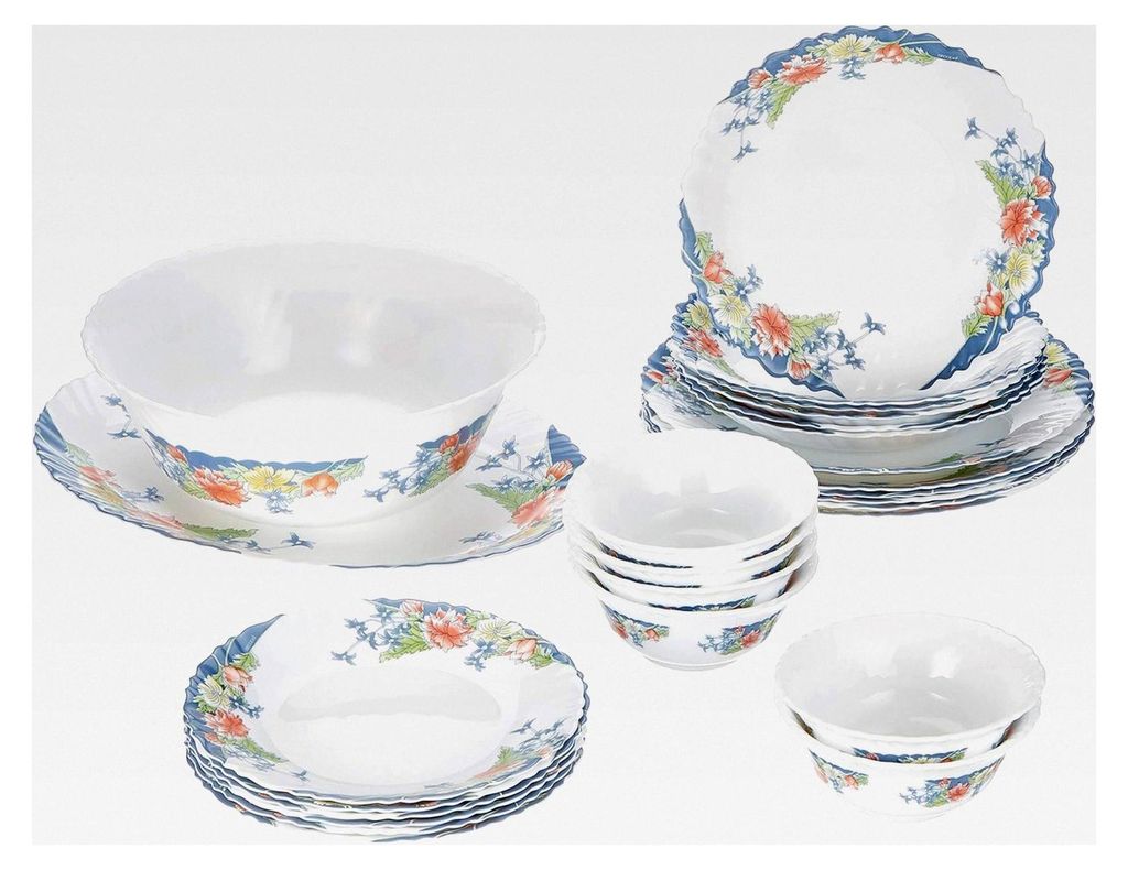 Tafelservice Florine 26-teilig, Arcopal, Glas, Weiß Rot Blau Gelb, 37 x 29 x 32 cm