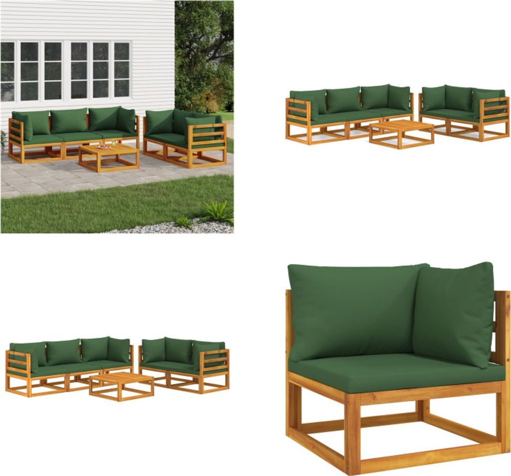 vidaXL 6 tlg. Garten Lounge Set mit Grünen Kissen Massivholz - Garten Lounge Set - Garten Lounge Sets - Outdoor Lounge Set - Lounge Set Terrasse