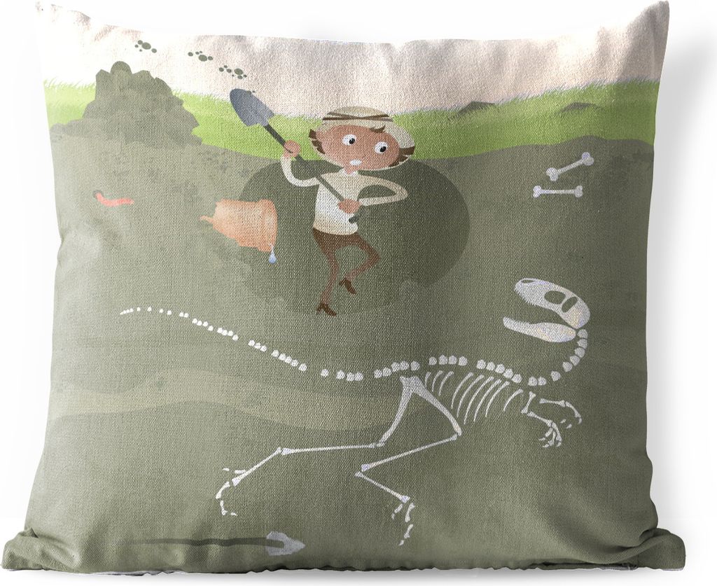 MuchoWow Outdoor Kissen - Dinosaurier - Skelett - Archäologie - Zeichnung - Kinder - Baby - Kinder - 40x40 cm - Wetterfest - Lounge Kissen - Kop...